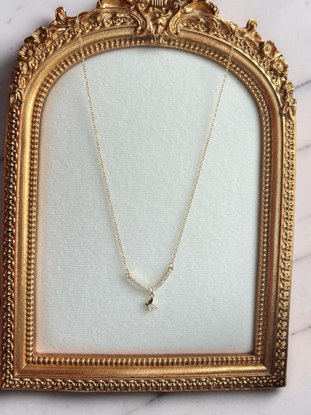 Stainless Steel Delicate Gold Crystal Butterfly Pendant Necklace